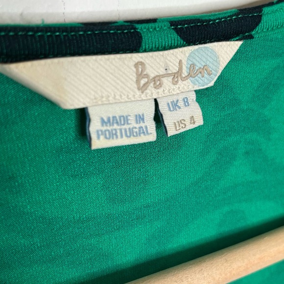 Boden Women's Printed Top Size 4 Green Navy Surplice V Neck Pullover Knit - Picture 5 of 10